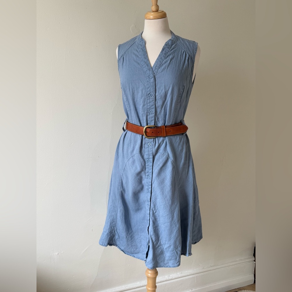 Malvin Linen Blend Button Front Dress – Blue – Size S